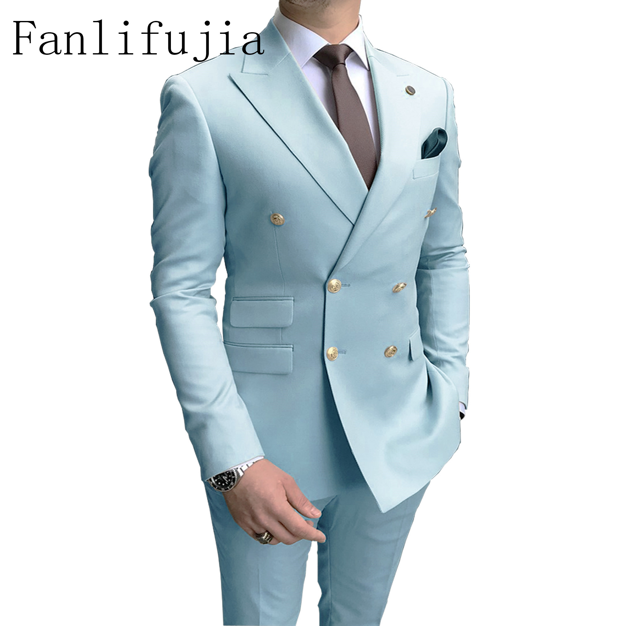Men'S Grooming Store - Fanlifujia store lässig himmelblau männer anzüge