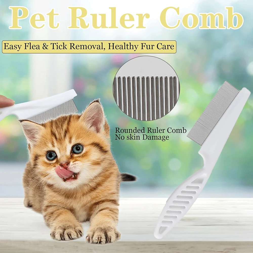 Comb Fine Tooth - 2er-Pack Haustier-Flohkamm, Katzen-/Hundepflegekamm, Tragbares Edelstahl-Fine-Tooth-Haarentfernungs- und