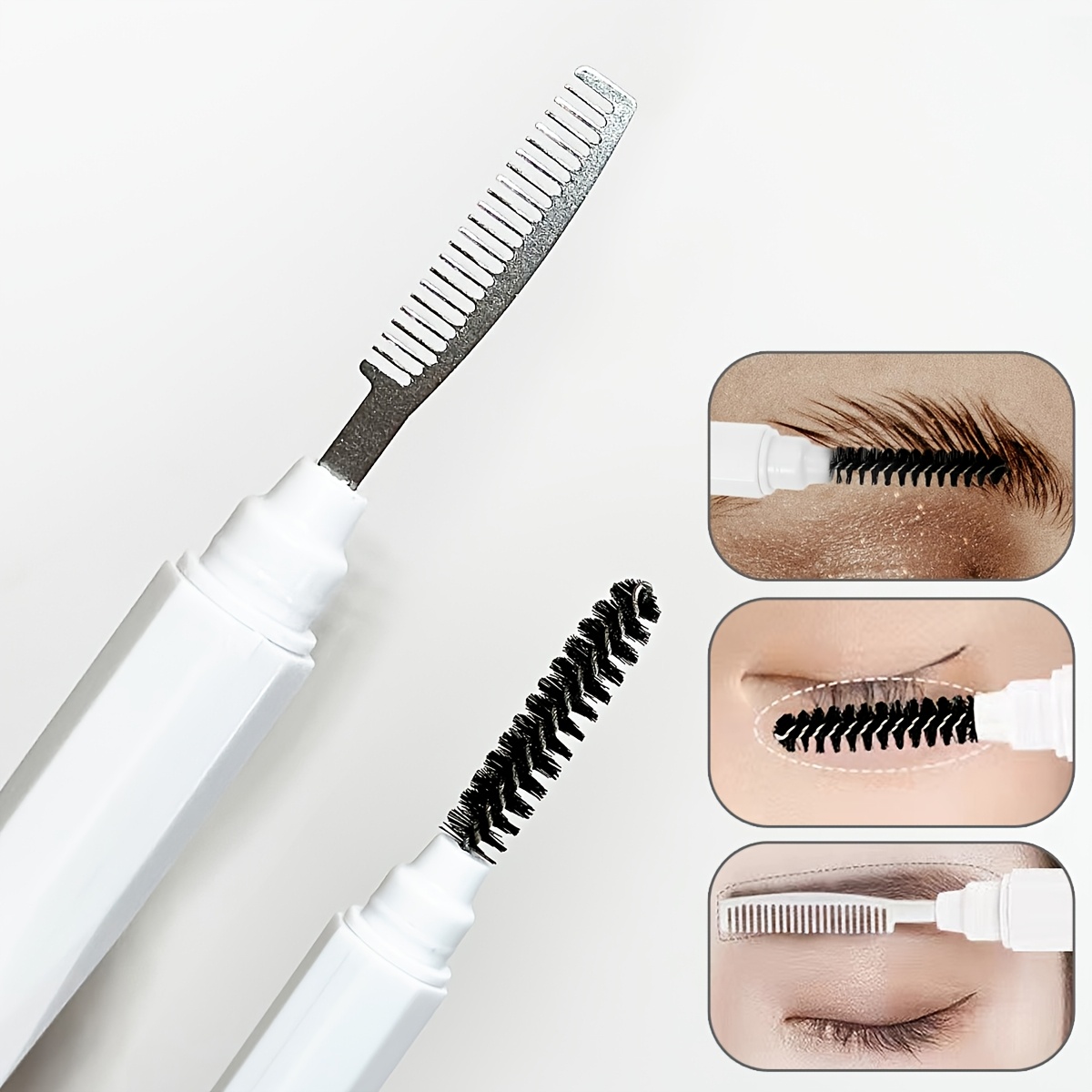 Comb Fine Tooth - Professionelles Augen-Schönheits-Make-up-Tool, Doppelkopf-Spiralbürste mit feinzahnigem Stahlkamm