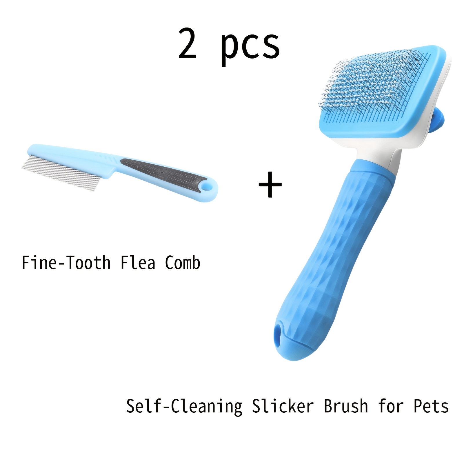 Comb Fine Tooth - 2-teiliges Haustierpflege-Set, selbstreinigende Slicker-Bürste und feinzahniger