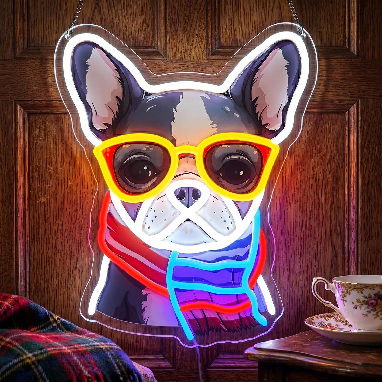 Men'S Grooming Dc - Französische Bulldogge Neon-Schild, dimmbare LED-Leuchten für