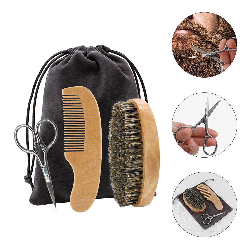 Men'S Beard Grooming - 1 Set Bart-Styling-Set für Männer, Premium-Bartbürste,
