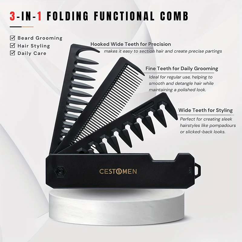 3-in-1 faltbarer Bartkamm für  – Men'S Grooming Organizer Bewertung und Preis